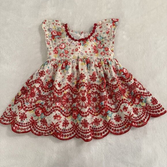 Pastourelle Pippa & Julie Red Floral Embroidered Ruffle Sleeve Dress 18 Mos - Picture 1 of 12